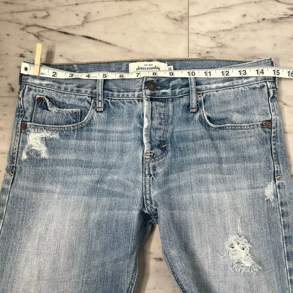 Abercrombie Girls Distressed Cuffed Capri Jeans Size 16 Blue Denim Pocket Detail